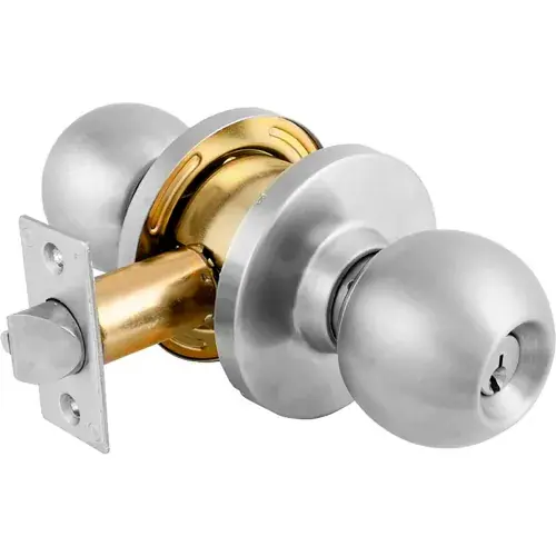 Instant Buy Master Lock® Commercial Cylindrical Lockset Ball Knob, Keyed Entry, Brushed Chrome