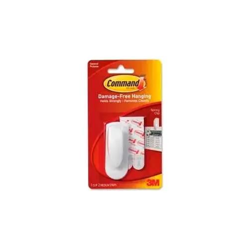 Reduced Price 3M™ Command™ Spring Clip with Adhesive Strips, White, 1 Pack