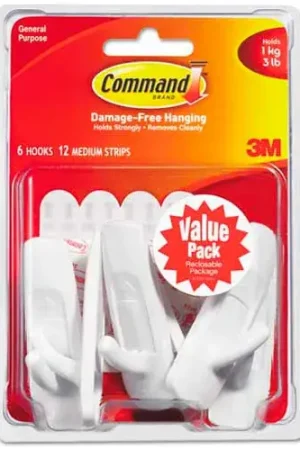 Command Medium Utility Hooks, Plastic, White, Supports 3 lb, 6/Pack Save Now