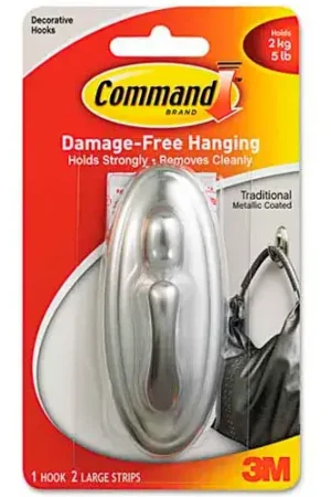 Cheap Command Large Traditional Decorative Hooks, Metal, Brushed Nickel, Supports 5 lb