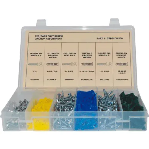 Authentic 500 PC Rib / Barb Poly Screw Anchor Assortment