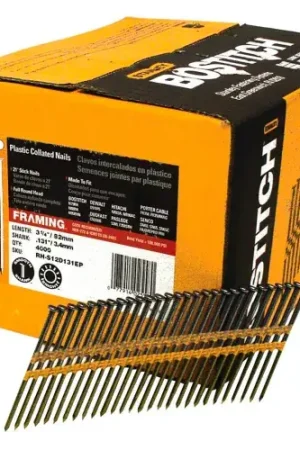 Hassle-Free Returns Bostitch 3-1/4" x .131 21 Degree Plastic Collated Stick Framing Nails, Coated Finish, 4000/Qty