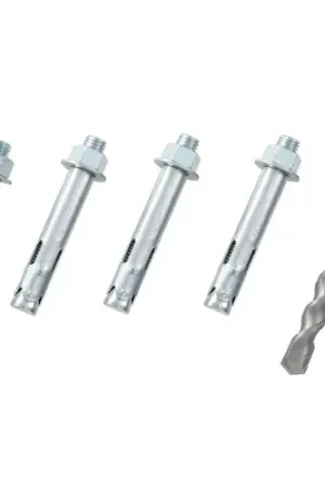 New Arrival Global Industrial Set Of 4 Sleeve Anchors (3/4" x 4-1/4") With 1 Drill Bit (3/4" x 8")