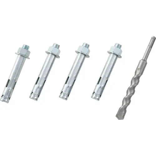 New Arrival Global Industrial Set Of 4 Sleeve Anchors (3/4" x 4-1/4") With 1 Drill Bit (3/4" x 8")