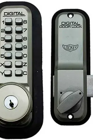 Top Rated Lockey Digital Door Lock 2200 Surface/Rim Mount with Key Override, Satin Nickel