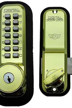 Final Sale Lockey Digital Door Lock 2200 Surface/Rim Mount with Key Override, Bright Brass