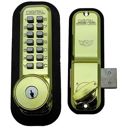 Final Sale Lockey Digital Door Lock 2200 Surface/Rim Mount with Key Override, Bright Brass