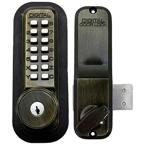 Lockey Digital Door Lock 2200 Surface/Rim Mount with Key Override, Antique Brass Flash Sale