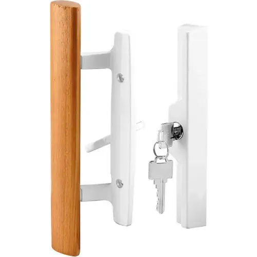 Deal Prime-Line C 1316 Sliding Door Handle Set, Wood Handle, White Diecast, Keyed