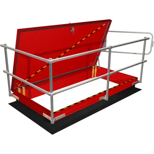 Super Sale Kee Safety® Roof Hatch Railing Kit with Forward Barrier & Side Entry, Galvanized Steel, 132"L