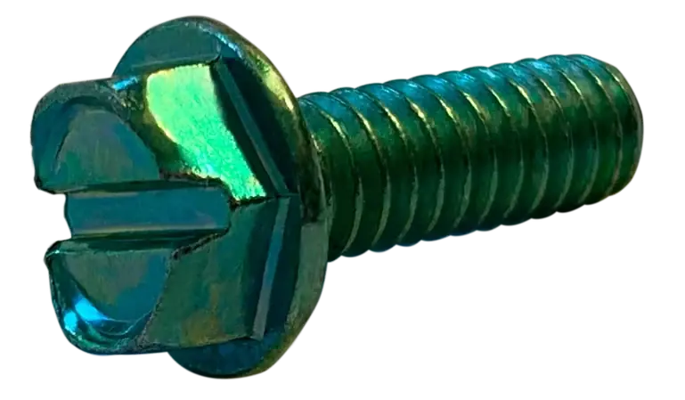 Clearance 10-32 X 1/4" Machine Screws Indented Hex Head Slotted Drive Steel Zinc Green (9000/Pkg.)