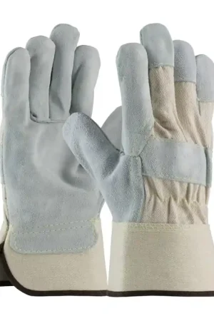 Best Seller [12 PKG] PIP White Heavy Split Cowhide Canvas Back & Kevlar Stitched Leather Palm Gloves - Rubberized Safety Cuff XL