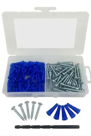 [1 KIT] Conical Plastic Anchor Kit (100 Pieces) with Drill Bit 8-10 X 1 Buy Direct