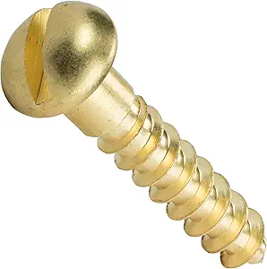 10 X 2" Wood Screws Slotted Drive Round Head Brass (100 / Pkg.) Fresh Stock