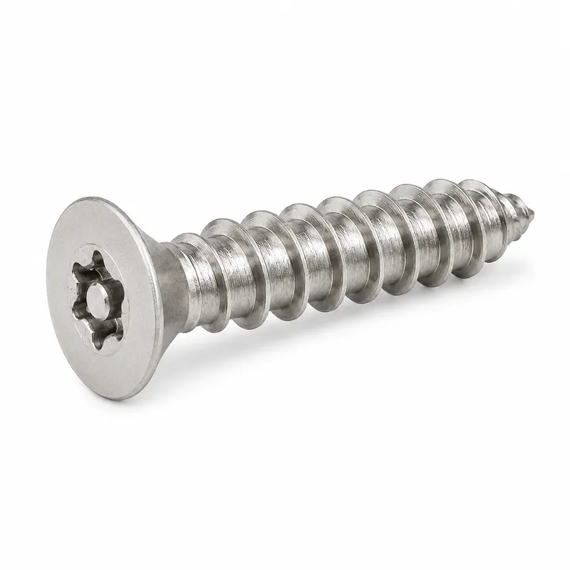 8 X 2" Tamper Resistant Sheet Metal Screws Flat Head Pin-In Six Lobe Drive (T20) 18/8 Stainless Steel (100 / Pkg.) Fast Shipping