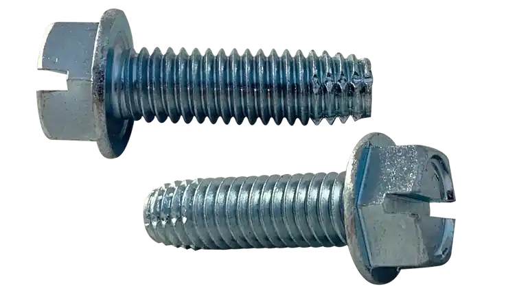 10-24 X 2-1/2" Type F Thread Cutting Screws Indented Hex Washer Head Slotted Drive Steel Zinc & Bake (1500 / Pkg.) Sale