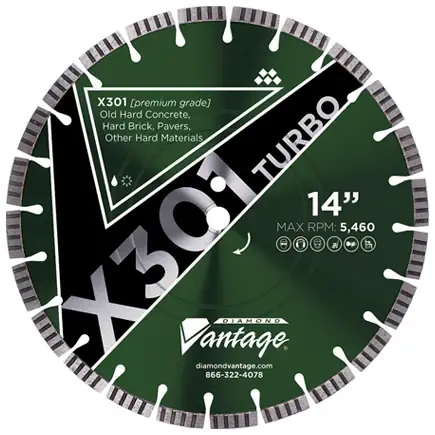 Diamond Vantage 1412BZX3-1T 14" x 0.125" Diamond Blade for Hard Concrete/Reinforced Concrete/Hard Paver Brick/Concrete Pipe/Terrazzo X301 TURBO - HARD Materials High Quality