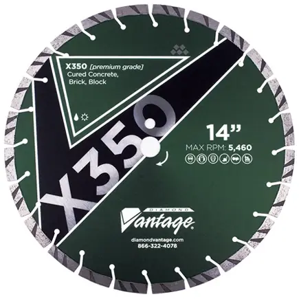 Fast Shipping Diamond Vantage 1212BX3.5-2 12" x 0.125" Diamond Blade for Concrete/Masonry X350