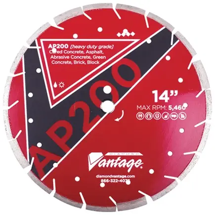 Diamond Vantage 1412EX1-AP 14" x 0.125" Diamond Blade for Asphalt/Reinforced Concrete/Brick/Block/Cured Concrete AP200 - ALL PURPOSE Direct From Factory