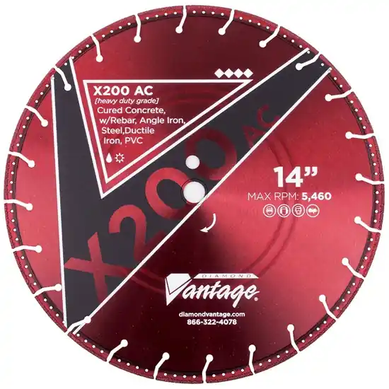 Don't Miss Out Diamond Vantage 1214BEDUX2-AC2 12" x 0.142" Diamond Blade for Pvc Pipe/Steel/Cast Iron/Ductile Iron Pipe/Reinforced Concrete X200-AC