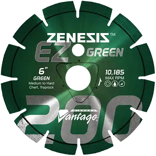 Diamond Vantage 0622EZ200Z 6" x 0.225" Early Entry Saw Diamond Blade for Medium-Hard Aggregate/Early Entry Green Concrete/Traprock Z200 GREEN Bargain