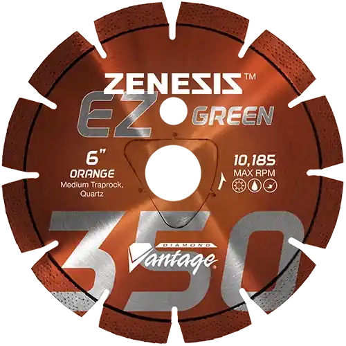 While Supplies Last Diamond Vantage 0609EZ350Z 6" x 0.095" Early Entry Saw Diamond Blade for Medium Aggregate/Early Entry Green Concrete/Medium Traprock/Quartz Z350 ORANGE