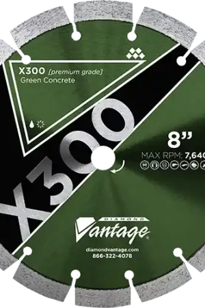 Final Sale Diamond Vantage 0825CDGX3 8" x 0.250" x 7/8" Diamond Blade for Green Concrete/Very Hard Aggregate/Flint/Chert X300 - GREEN CONCRETE