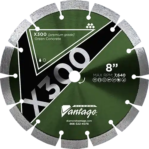 Final Sale Diamond Vantage 0825CDGX3 8" x 0.250" x 7/8" Diamond Blade for Green Concrete/Very Hard Aggregate/Flint/Chert X300 - GREEN CONCRETE