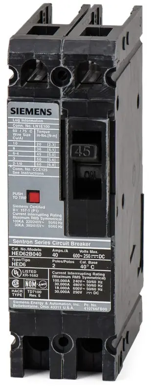 Affordable Siemens HHED62B045L - 45A 2 Pole Molded Case Circuit Breaker