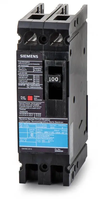 New Arrival Siemens ED22B100L - 100A 2 Pole Molded Case Circuit Breaker
