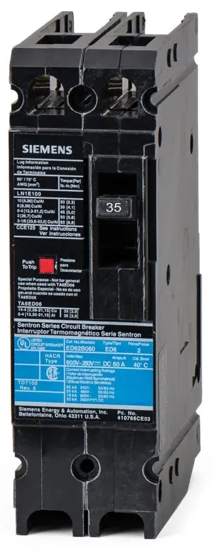 Siemens ED62B035 - 35A 2 Pole Molded Case Circuit Breaker Shop Now