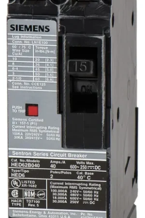 Today Only Siemens HHED62B015 - 15A 2 Pole Molded Case Circuit Breaker
