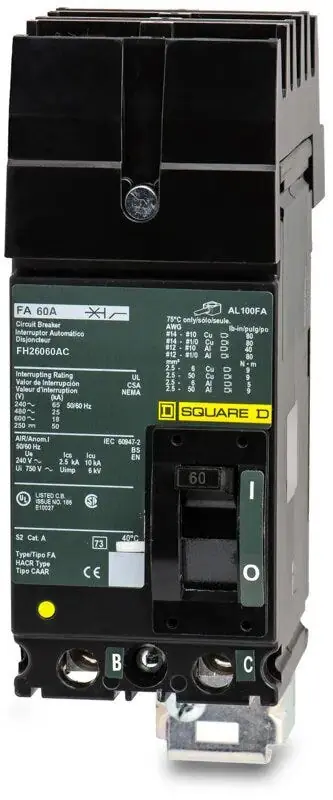 Square D FH26060AC - 60A 2 Pole Molded Case Circuit Breaker Top Pick