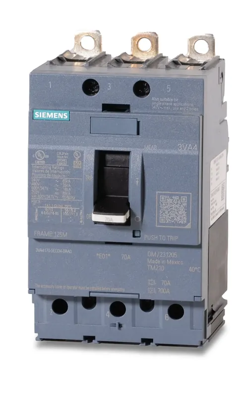 New Release Siemens 3VA4170-5ED34-0AA0 - 70A 3 Pole Molded Case Circuit Breaker