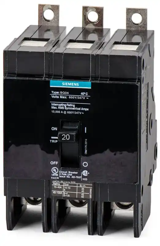 Siemens BQD6320 - 20A 3 Pole Molded Case Circuit Breaker Popular