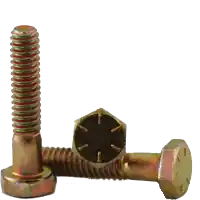 7/8"-9 x 2 1/4" Hex Cap Screws, Grade 8, Zinc-Yellow Cr+6 Bake, Full Thread, Coarse (UNC), Import, Qty 15 Direct From Factory