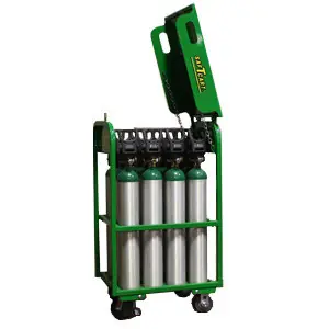Authentic Saf-T-Cart MDE-12T 12 Cylinder D & E Cart With Lockable Top 4 Caste