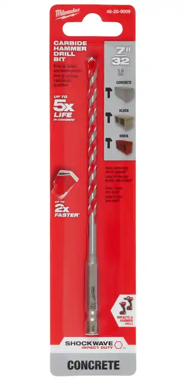 Milwaukee Tool 48-20-9009 7/32" x 4" x 6" SHOCKWAVE Impact Duty Carbide Hammer Drill Bit, 3 Pack Free Returns