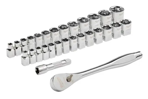 Best Seller Milwaukee Tool 48-22-9088 29pc 3/8" Drive Metric & SAE Ratchet and Socket Set with FOUR FLAT SIDES