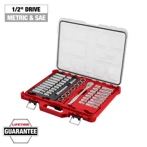 Discount Milwaukee Tool 48-22-9487 47pc 1/2" Drive Ratchet & Socket Set with PACKOUT Low-Profile Organizer