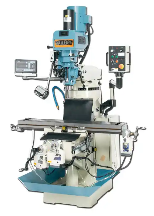 BAILEIGH BA9-1008232 Vm-949-1; 9 in X 49 in Evs Vertical Milling Machine Nt40 Spindle With X,Y,& Z Powerfeeds, Dro & Air Power Drawbar 3HP, 220V 1Phase Limited Offer