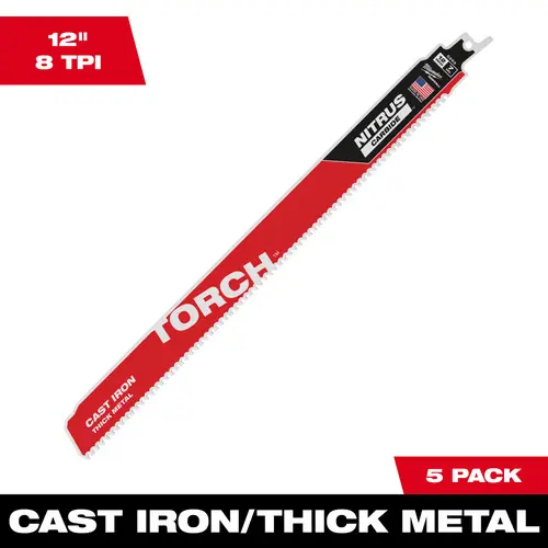 Milwaukee Tool 48-00-5563 12" 8 TPI TORCH with NITRUS Carbide SAWZALL Blade for Cast Iron (5 PK) Exclusive Offer