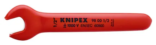 High Quality Knipex 98 00 1/2" Open End Wrench-1000V Insulated 1/2", 5 1/2" Nominal Length