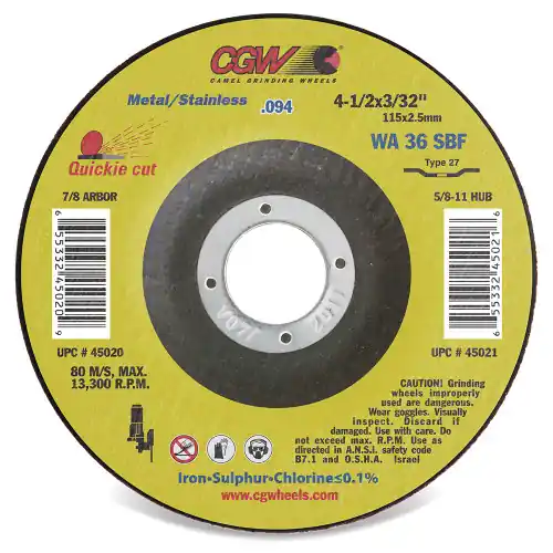 CGW Abrasives 45025 6 x 3/32 x 5/8-11 T27 Wa36Sbf Resin Cut Whls Thin, 10 Pack Trending