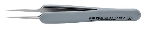 Knipex 92 21 13 ESD Premium Stainless Steel Precision Tweezers-Needle-Point Tips-ESD Rubber Handles, 4 1/2" Nominal Length Final Sale