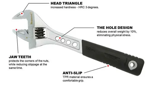 Genuine 12" Matte Proferred Tiger Paw Adjustable Wrench W/ Padded Handle, Matte Finish, Qty 1