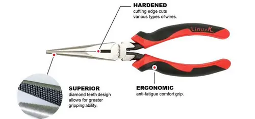 6" Tpr Grip Proferred Side Cutting Long Nose Pliers With Cutter, Qty 1 Final Sale