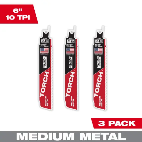 Milwaukee Tool 48-00-6351 6" 10 TPI TORCH with NITRUS Carbide Teeth SAWZALL Blade for Conduit and Strut (3 PK) Fresh Stock