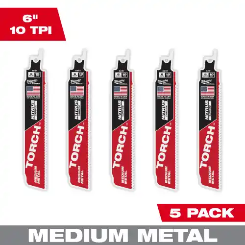 Milwaukee Tool 48-00-6551 6" 10 TPI TORCH with NITRUS Carbide Teeth SAWZALL Blade for Conduit and Strut (5 PK) Latest