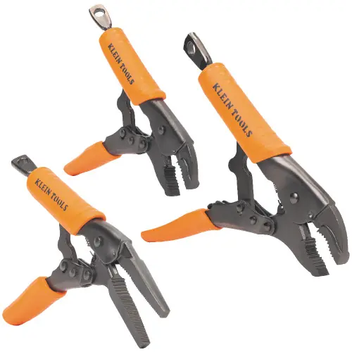 Cheap Klein Tools 38665 Locking Pliers, Long Nose 6-Inch, Curved Jaw 7- and 10-Inch, 3-Piece